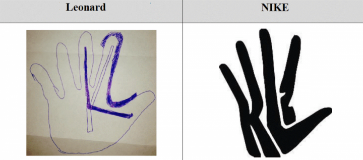 Bản phác thảo logo của Kawhi Leonard (bên trái) và logo do Nike thiết kế (bên phải )