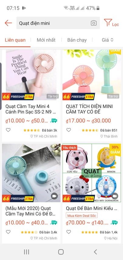 Quạt mini cầm tay được bán tràn lan trên mạng