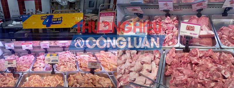 Sản phẩm thịt gà được bày bán trong siêu thị Aeon Mall Long Biên. Ảnh: Ghi nhận của Phóng viên Thương hiệu & Công luận sau dịp Tết Nguyên đán 2023 tại siêu thị Aeon Mall Long Biên có địa chỉ số 27, đường Cổ Linh, quận Long Biên, TP. Hà Nội.