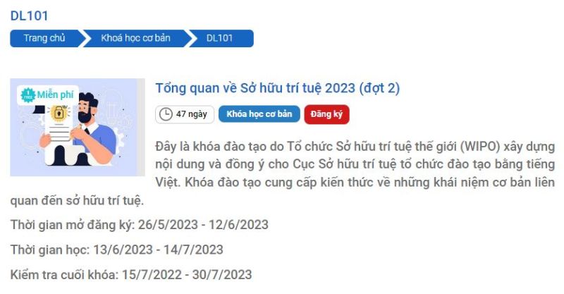 Khóa đào tạo trực tuyến miễn phí tổng quan về sở hữu trí tuệ năm 2023
