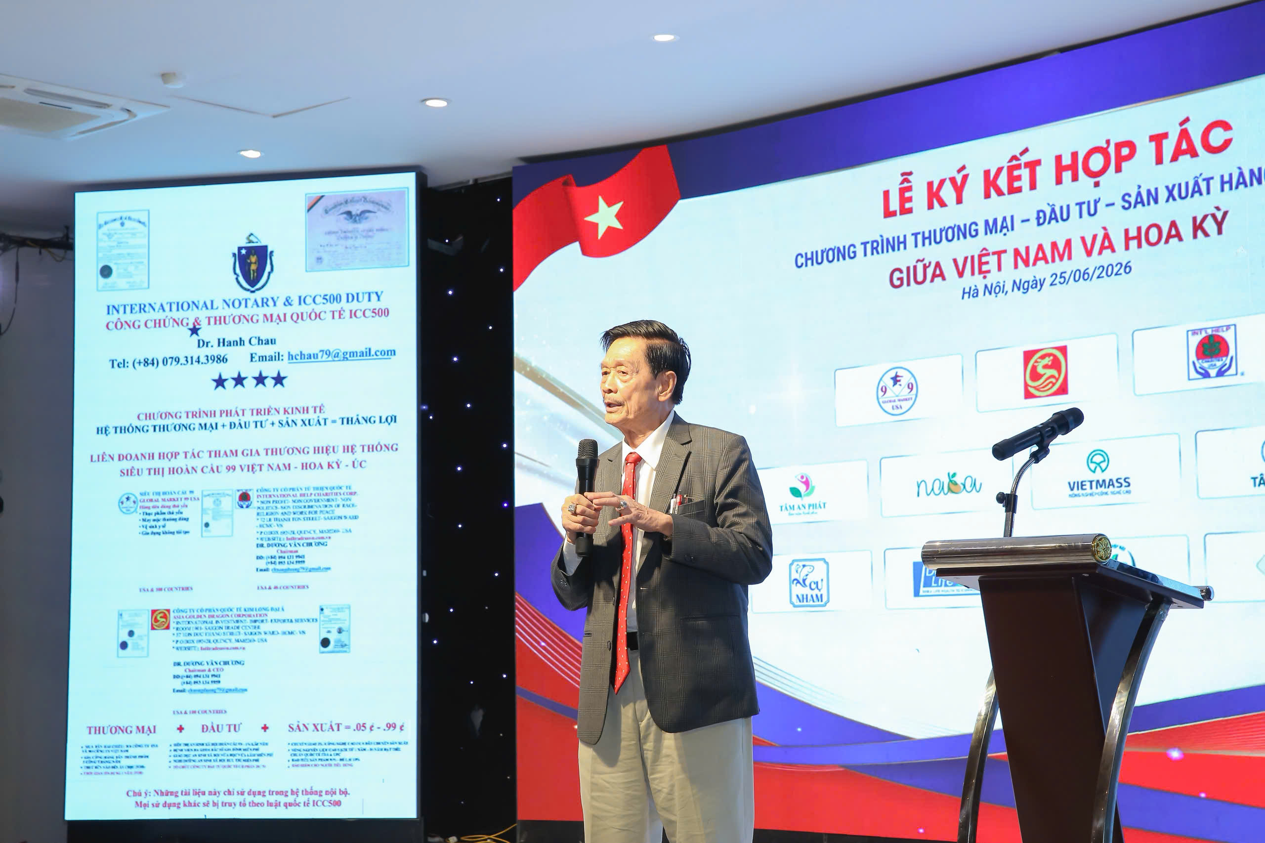 Về ph&iacute;a đối t&aacute;c Hoa Kỳ c&oacute; &ocirc;ng Dương Văn Chương &ndash; Chủ tịch Hội đồng quản trị C&ocirc;ng ty Cổ phần Quốc tế Kim Long Đại &Aacute;, đơn vị c&oacute; mạng lưới hoạt động tại Hoa Kỳ, Australia v&agrave; nhiều quốc gia;